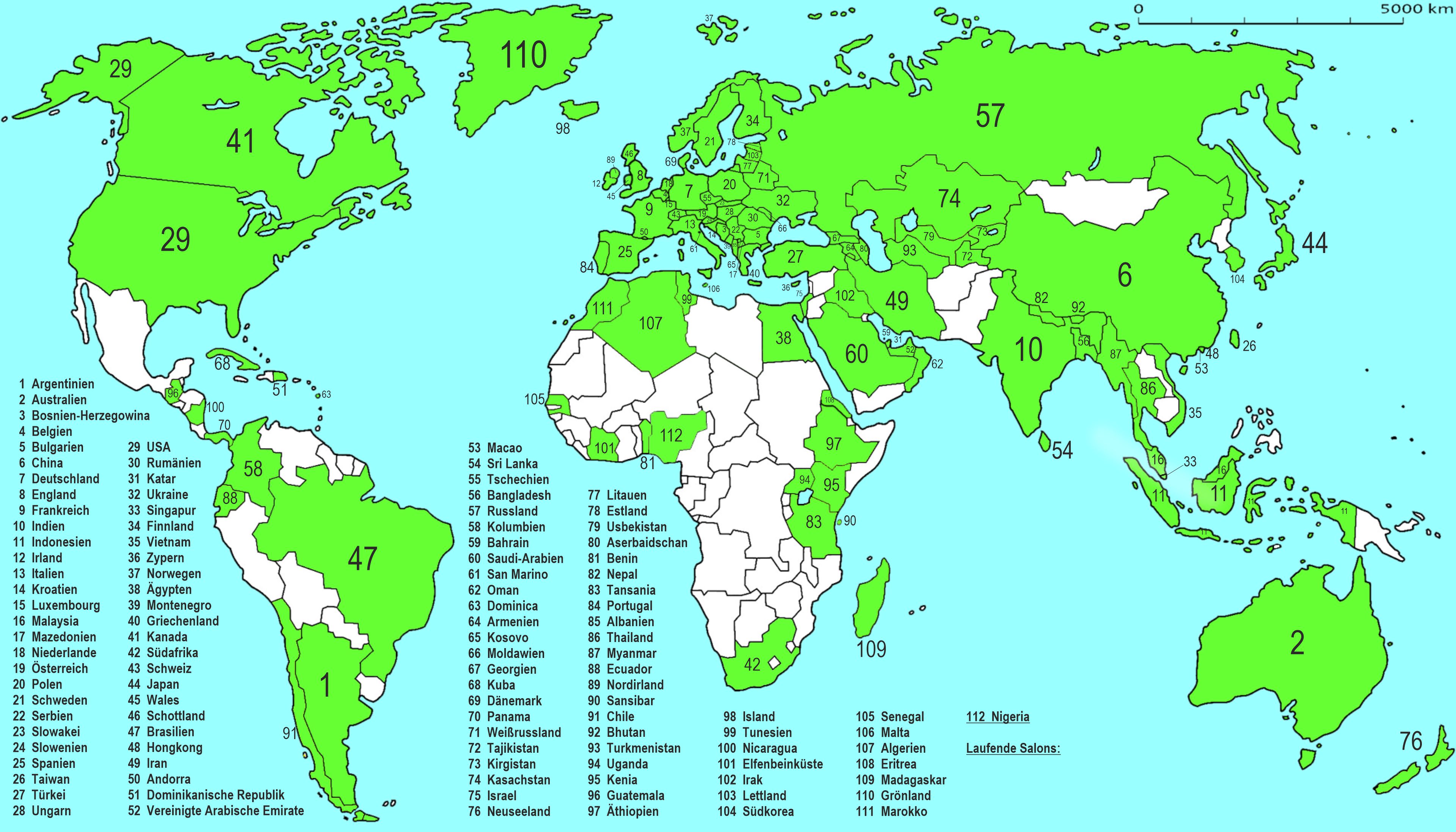 Weltkarte mit den Erfolgsländern von Joachim Schmitt